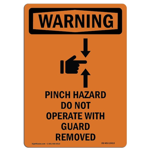 OSHA WARNING Sign, Pinch Hazard Do Not W/ Symbol, 14in X 10in Aluminum, 10" W, 14" L, Portrait